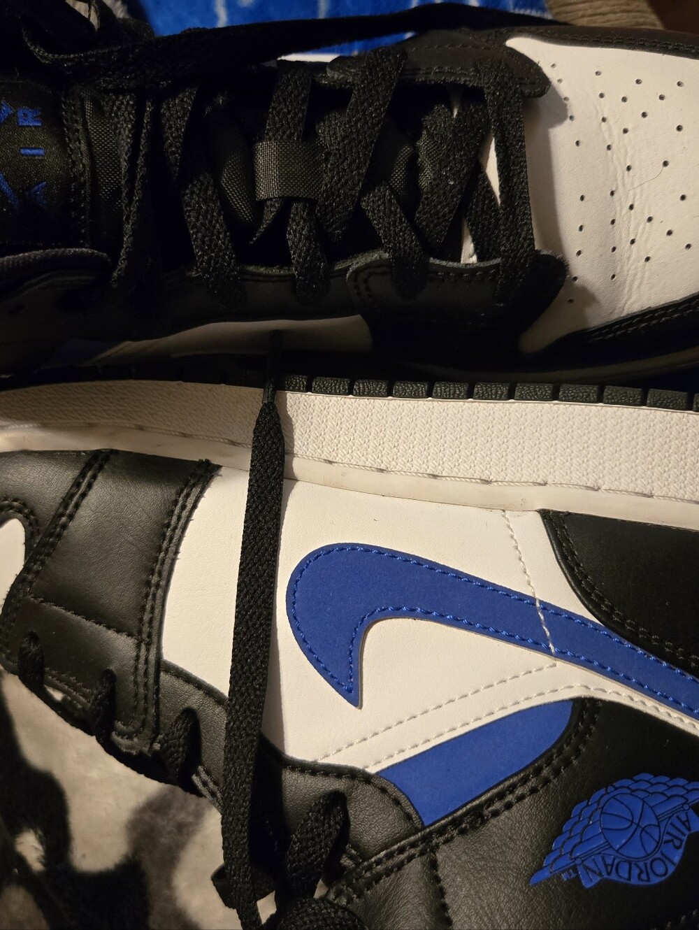 Nike Kids Black White Blue High-Top Sneakers with Blue Swoosh
